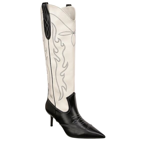 INC Women's Hayleigh Mid Stiletto Heel Cowboy Boots Black White Size 9 - Picture 1 of 5